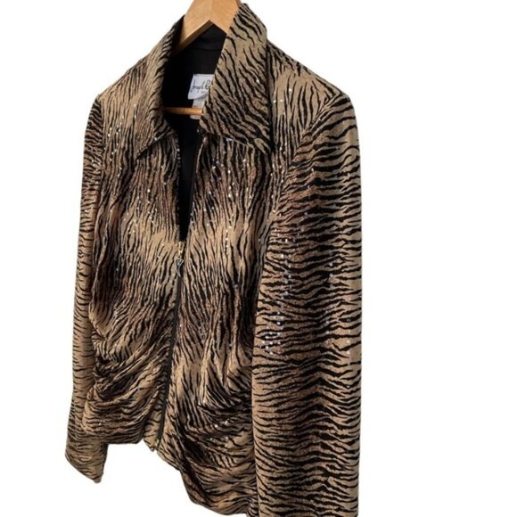 Joseph Ribkoff fitted blazer zip up animal prints sequins embellished medium - Picture 4 of 14